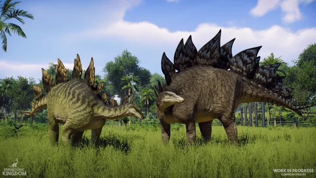 Render oficial de Stegosaurus para o jogo Prehistoric Kingdoms — representação contemporânea baseada nas reconstituições científicas mais recentes, com textura de pele detalhada.