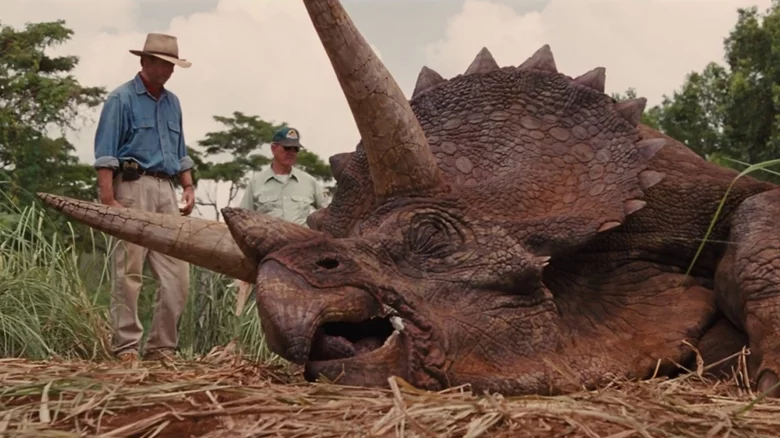 Reconstituição artística de Triceratops em close — evidências histológicas mostram que os chifres cresciam ao longo da vida do animal, mudando de forma: curvados para baixo nos juvenis, e crescendo para cima e para frente nos adultos.