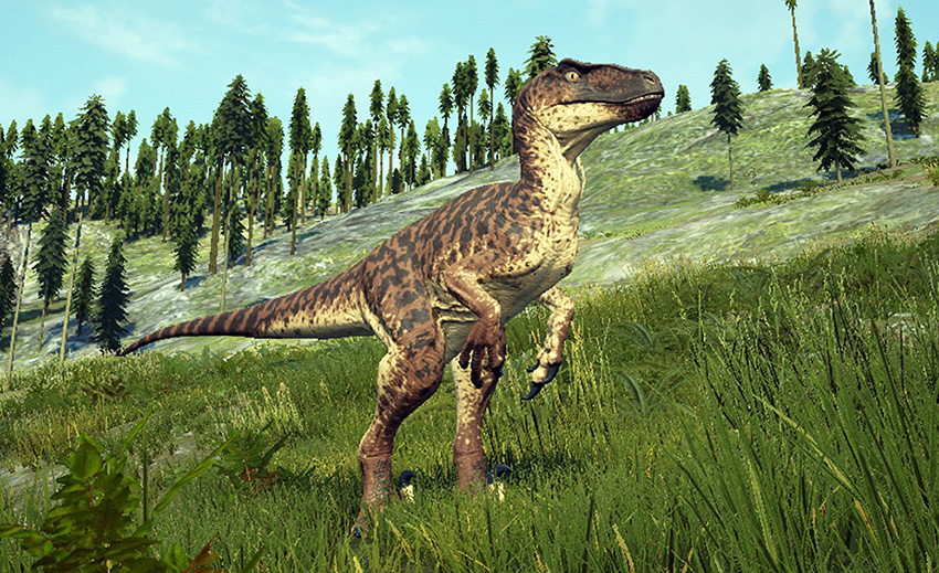 Reconstituição de Utahraptor — a descoberta desta espécie em 1991 confirmou a validade paleoecológica dos raptores grandes do Jurassic Park (1993), lançado antes da publicação científica formal.